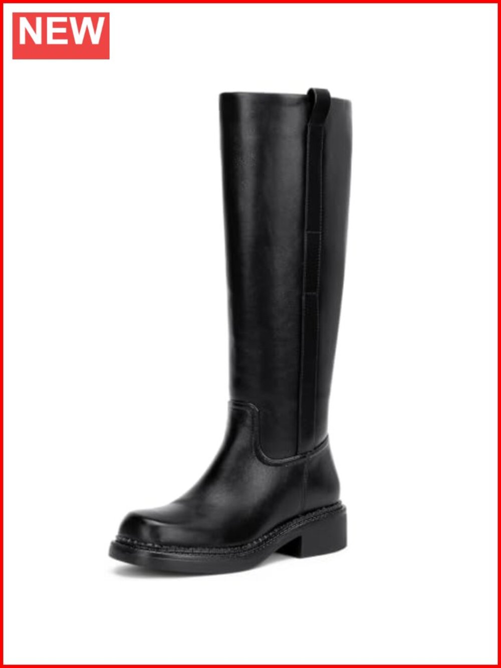 Womens Knee High Boots Square Toe Chunky Low Heel Faux Leather Side Zip